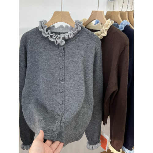 小個子木耳花邊拼接軟糯毛衣開衫女秋冬新款顯瘦針織外套打底上衣 小個子木耳花邊拼接軟糯毛衣開衫女秋冬新款顯瘦針織外套打底上衣