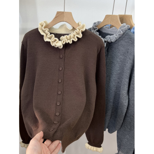 小個子木耳花邊拼接軟糯毛衣開衫女秋冬新款顯瘦針織外套打底上衣 小個子木耳花邊拼接軟糯毛衣開衫女秋冬新款顯瘦針織外套打底上衣