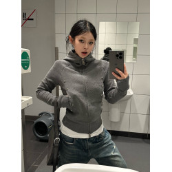 美式高街鉚釘修身收腰連帽衛衣女秋季2025新款設計感拉鍊開衫外套