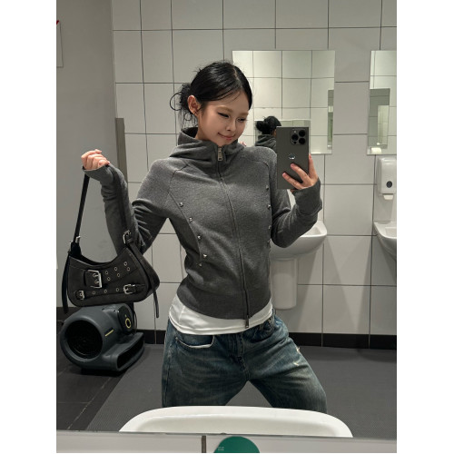 美式高街鉚釘修身收腰連帽衛衣女秋季2025新款設計感拉鍊開衫外套 美式高街鉚釘修身收腰連帽衛衣女秋季2025新款設計感拉鍊開衫外套