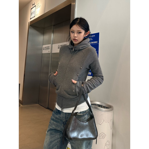美式高街鉚釘修身收腰連帽衛衣女秋季2025新款設計感拉鍊開衫外套 美式高街鉚釘修身收腰連帽衛衣女秋季2025新款設計感拉鍊開衫外套