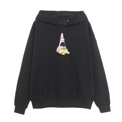 秋冬季新款卡通刺綉連帽長袖衛衣女士薄絨寬松百搭舒適帽衫