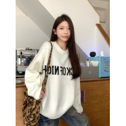 MosesQueen魔西女王灰色圓領套頭厚款毛衣女秋冬寬松針織衫上衣