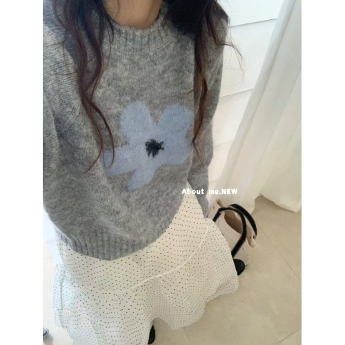 韓系花朵提花圓領毛衣女2025秋冬寬松洋氣短款套頭毛針織衫上衣潮 韓系花朵提花圓領毛衣女2025秋冬寬松洋氣短款套頭毛針織衫上衣潮