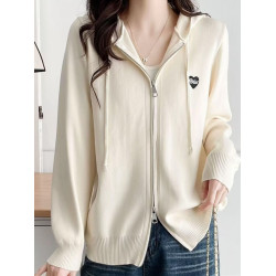 大碼設計感連帽長袖針織衫女2025新款微胖MM顯瘦上衣秋季開衫外套