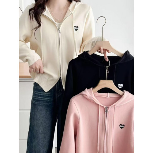 大碼設計感連帽長袖針織衫女2025新款微胖MM顯瘦上衣秋季開衫外套