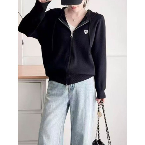 大碼設計感連帽長袖針織衫女2025新款微胖MM顯瘦上衣秋季開衫外套