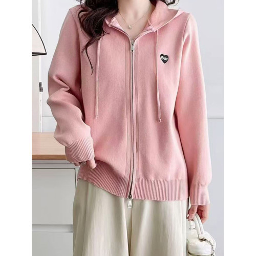 大碼設計感連帽長袖針織衫女2025新款微胖MM顯瘦上衣秋季開衫外套