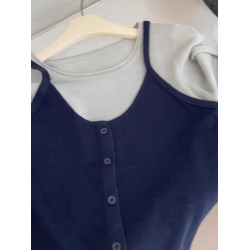 早秋韓系穿搭一整套溫柔風時尚吊帶背心曡穿長袖打底衫上衣兩件套