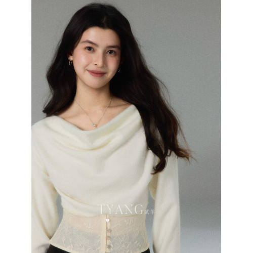 貳羊設計【扶疏】蕩領收腰長袖針織衫女秋冬季法式設計感氣質上衣 貳羊設計【扶疏】蕩領收腰長袖針織衫女秋冬季法式設計感氣質上衣