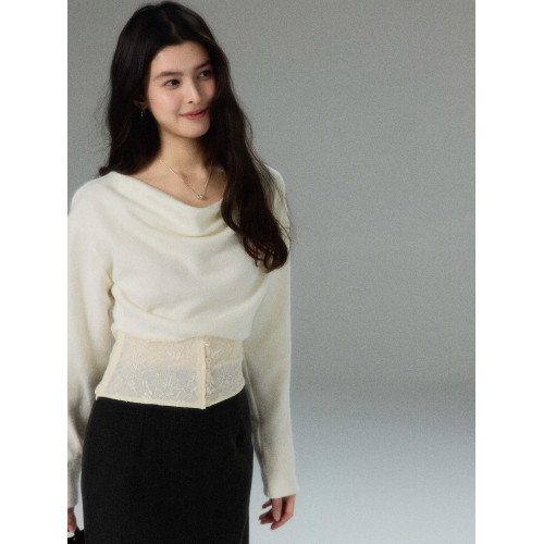 貳羊設計【扶疏】蕩領收腰長袖針織衫女秋冬季法式設計感氣質上衣 貳羊設計【扶疏】蕩領收腰長袖針織衫女秋冬季法式設計感氣質上衣