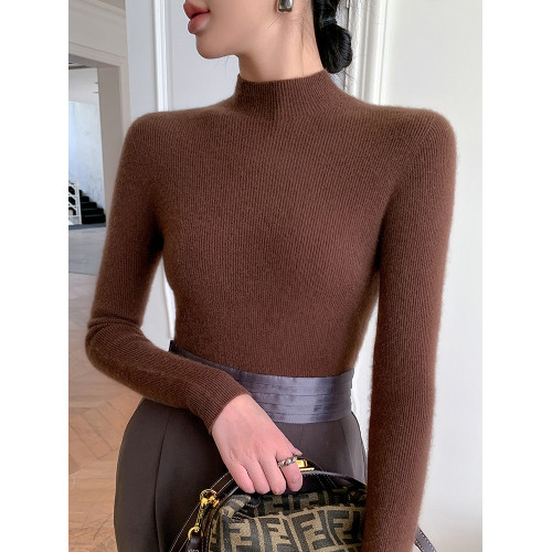 半高領羊絨衫女秋冬內搭新款羊毛長袖針織打底衫修身顯瘦黑色毛衣