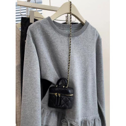 原單撤櫃設計感小衆荷葉邊下擺長袖T恤女高級感寬松上衣潮流