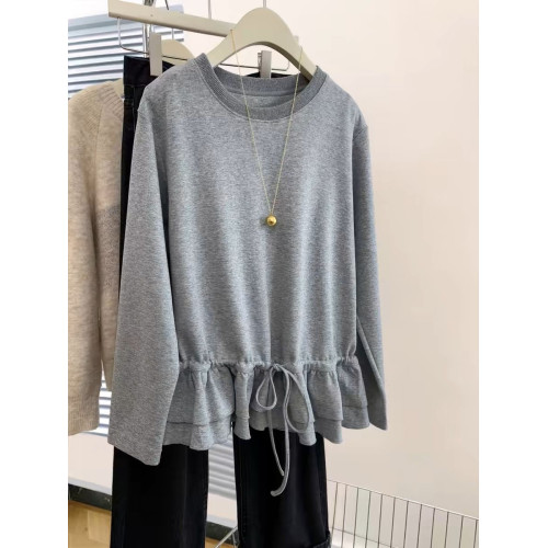 原單撤櫃設計感小衆荷葉邊下擺長袖T恤女高級感寬松上衣潮流 原單撤櫃設計感小衆荷葉邊下擺長袖T恤女高級感寬松上衣潮流