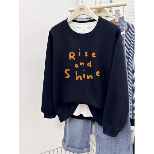 秋冬款韓版時尚設計感字母印花正肩大碼圓領衛衣女長袖套頭上衣潮 秋冬款韓版時尚設計感字母印花正肩大碼圓領衛衣女長袖套頭上衣潮