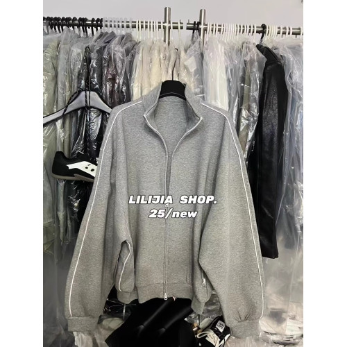 韓國東大門秋季新款運動休閒風立領寬松顯瘦百搭拉鍊衛衣外套女裝 韓國東大門秋季新款運動休閒風立領寬松顯瘦百搭拉鍊衛衣外套女裝