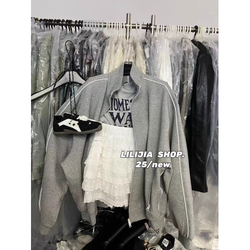 韓國東大門秋季新款運動休閒風立領寬松顯瘦百搭拉鍊衛衣外套女裝 韓國東大門秋季新款運動休閒風立領寬松顯瘦百搭拉鍊衛衣外套女裝