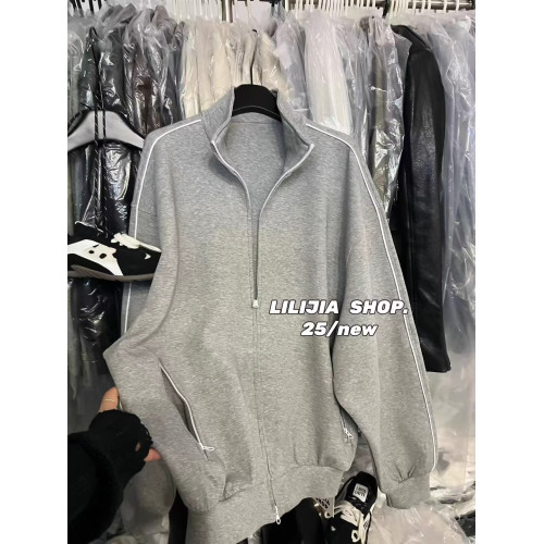 韓國東大門秋季新款運動休閒風立領寬松顯瘦百搭拉鍊衛衣外套女裝 韓國東大門秋季新款運動休閒風立領寬松顯瘦百搭拉鍊衛衣外套女裝