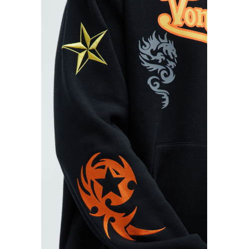 復古純原男女情侶款酷帥機車風連帽套頭衛衣絨衫袖子刺綉的 復古純原男女情侶款酷帥機車風連帽套頭衛衣絨衫袖子刺綉的