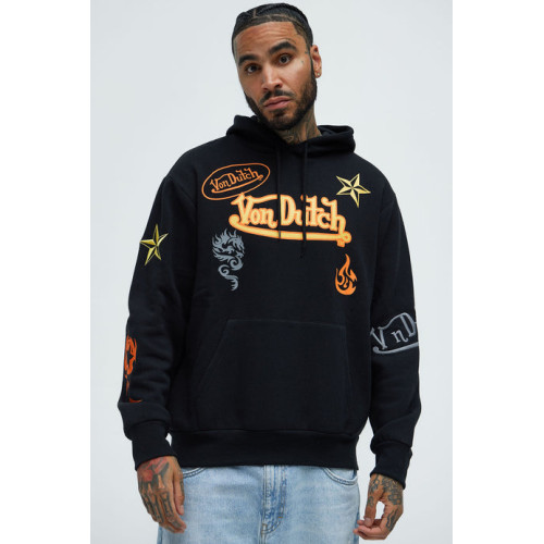 復古純原男女情侶款酷帥機車風連帽套頭衛衣絨衫袖子刺綉的 復古純原男女情侶款酷帥機車風連帽套頭衛衣絨衫袖子刺綉的