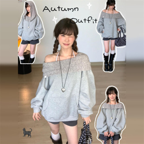 慵懶風設計感一字肩連帽衛衣女2025秋季新款寬松顯瘦休閒洋氣上衣 慵懶風設計感一字肩連帽衛衣女2025秋季新款寬松顯瘦休閒洋氣上衣