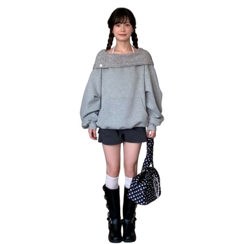 慵懶風設計感一字肩連帽衛衣女2025秋季新款寬松顯瘦休閒洋氣上衣 慵懶風設計感一字肩連帽衛衣女2025秋季新款寬松顯瘦休閒洋氣上衣