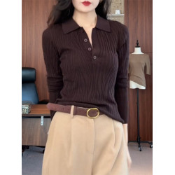 大碼洋氣減齡polo領針織衫女秋季微胖MM顯瘦氣質簡約長袖打底上衣