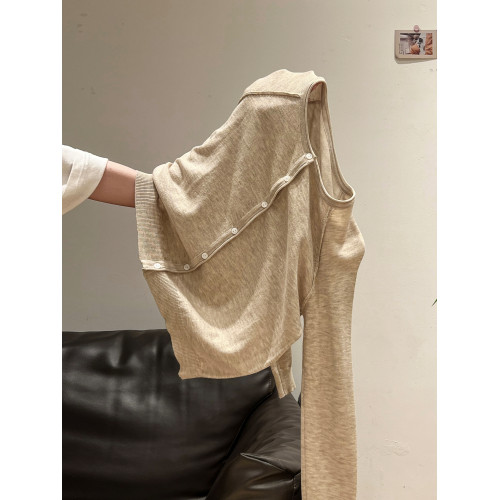 灰色圓領毛針織長袖開衫女2025秋冬穿搭外套插肩內搭打底寬松上衣