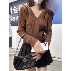 港味風格連帽麻花針織衫女春秋新款洋氣內搭外穿短款毛衣長袖上衣