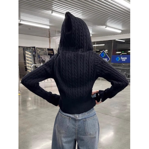 港味風格連帽麻花針織衫女春秋新款洋氣內搭外穿短款毛衣長袖上衣 港味風格連帽麻花針織衫女春秋新款洋氣內搭外穿短款毛衣長袖上衣