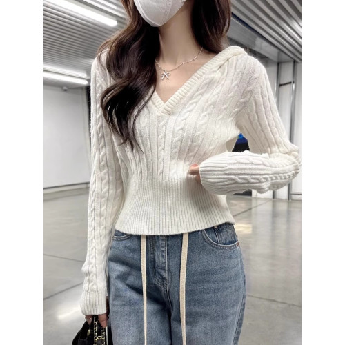 港味風格連帽麻花針織衫女春秋新款洋氣內搭外穿短款毛衣長袖上衣 港味風格連帽麻花針織衫女春秋新款洋氣內搭外穿短款毛衣長袖上衣