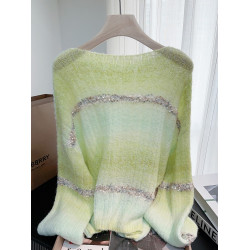 早秋氛圍感漸變色針織上衣女小個子洋氣減齡寬松慵懶軟糯套頭毛衣