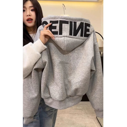 韓版ins個性字母貼布連帽開衫拉鍊衛衣新款寬松百搭慵懶學院外套 韓版ins個性字母貼布連帽開衫拉鍊衛衣新款寬松百搭慵懶學院外套