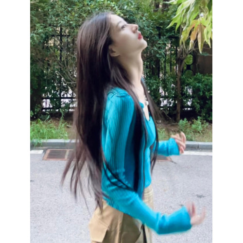 藍色針織開衫內搭打底吊帶上衣兩件套裝女2025新款早秋季韓系穿搭