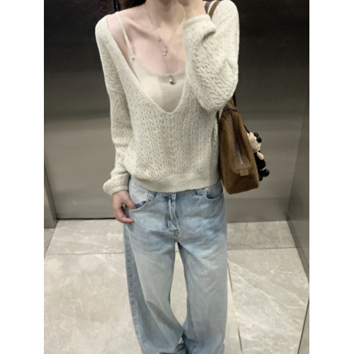 巨好看的韓系秋冬ootd氣質穿搭一整套鏤空針織衫曡穿上衣兩件套裝