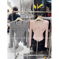 KIYOMI2025秋季新款韓版氣質V領長袖針織衫修身單排釦短款上衣女