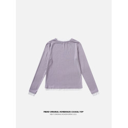 無所畏懼 芋泥灰簡假兩件設計感長袖打底衫早秋柔軟休閒簡約上衣