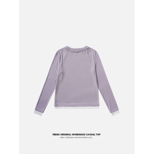 無所畏懼 芋泥灰簡假兩件設計感長袖打底衫早秋柔軟休閒簡約上衣 無所畏懼 芋泥灰簡假兩件設計感長袖打底衫早秋柔軟休閒簡約上衣