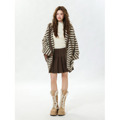 MUXMU 韓系文藝連帽條紋針織衫女秋冬慵懶風寬松顯瘦開衫毛衣外套 MUXMU 韓系文藝連帽條紋針織衫女秋冬慵懶風寬松顯瘦開衫毛衣外套
