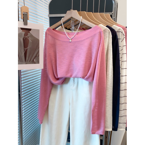 一字領針織衫女2025秋裝新款內搭打底衫寬松慵懶風外穿薄洋氣上衣