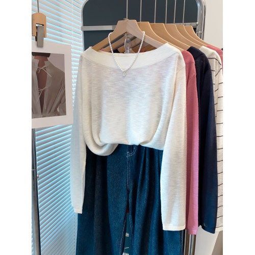 一字領針織衫女2025秋裝新款內搭打底衫寬松慵懶風外穿薄洋氣上衣