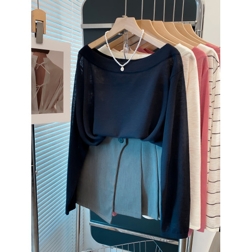 一字領針織衫女2025秋裝新款內搭打底衫寬松慵懶風外穿薄洋氣上衣