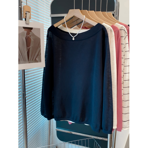 一字領針織衫女2025秋裝新款內搭打底衫寬松慵懶風外穿薄洋氣上衣