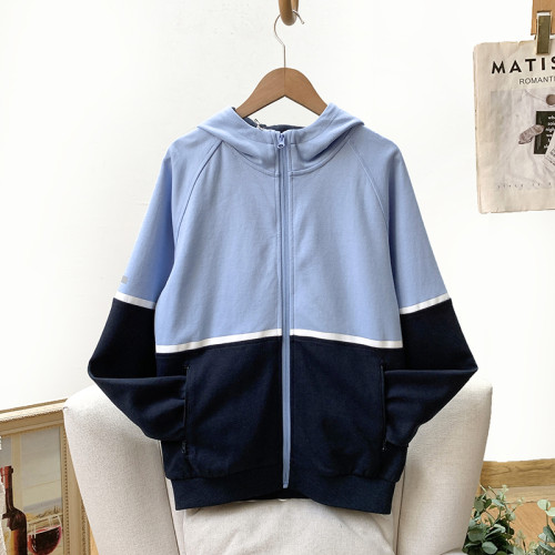 無假期的人】撤櫃單！拼色設計學院風休閒運動連帽衛衣外套女春秋