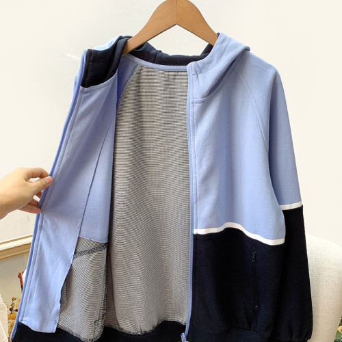 無假期的人】撤櫃單！拼色設計學院風休閒運動連帽衛衣外套女春秋