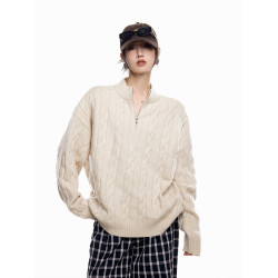 ICH MODE 美式老錢風半拉鍊套頭毛衣女春秋季polo衫毛針織衫上衣