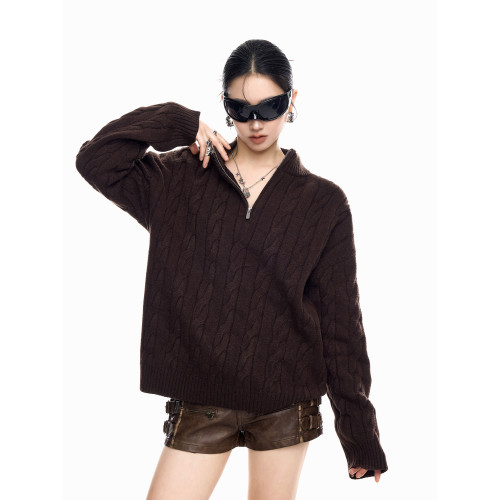 ICH MODE 美式老錢風半拉鍊套頭毛衣女春秋季polo衫毛針織衫上衣 ICH MODE 美式老錢風半拉鍊套頭毛衣女春秋季polo衫毛針織衫上衣