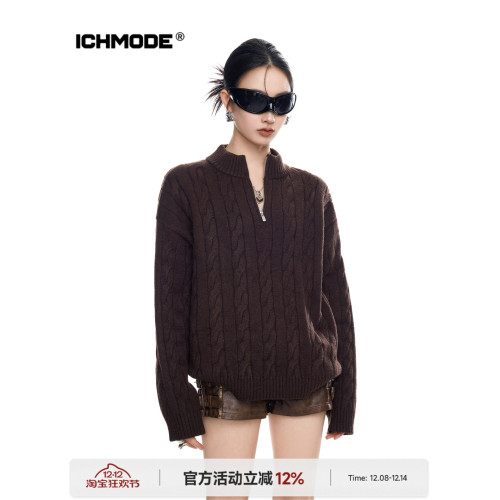 ICH MODE 美式老錢風半拉鍊套頭毛衣女春秋季polo衫毛針織衫上衣 ICH MODE 美式老錢風半拉鍊套頭毛衣女春秋季polo衫毛針織衫上衣