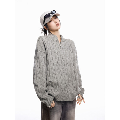 ICH MODE 美式老錢風半拉鍊套頭毛衣女春秋季polo衫毛針織衫上衣 ICH MODE 美式老錢風半拉鍊套頭毛衣女春秋季polo衫毛針織衫上衣