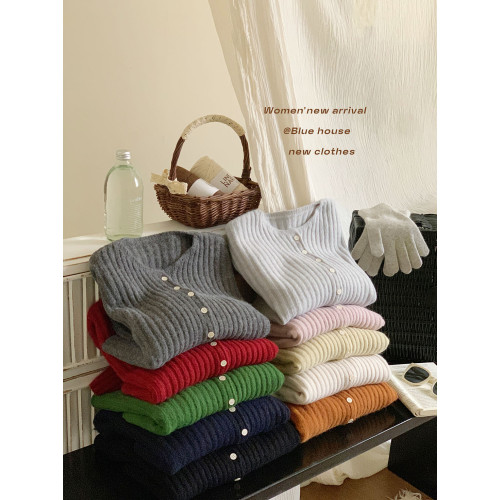 軟糯坑條長袖落日南瓜橘針織開衫女秋冬短款顯白洋氣圓領毛衣外套